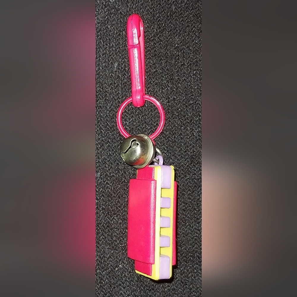 Vintage 1980s Keychain Plastic Necklace Harmonica Charm w/ Bell